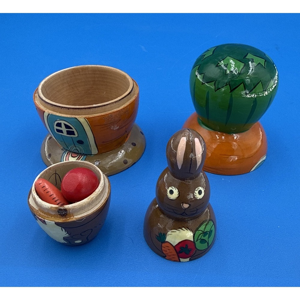 Midwest Importers Wooden Bunny‎ Carrot House Nesting Trinket Box Folk Art Easter